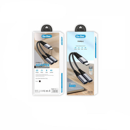 Go Des GD-UC163 Type-C 2in1 Şarj ve Ses Kablosu Siyah