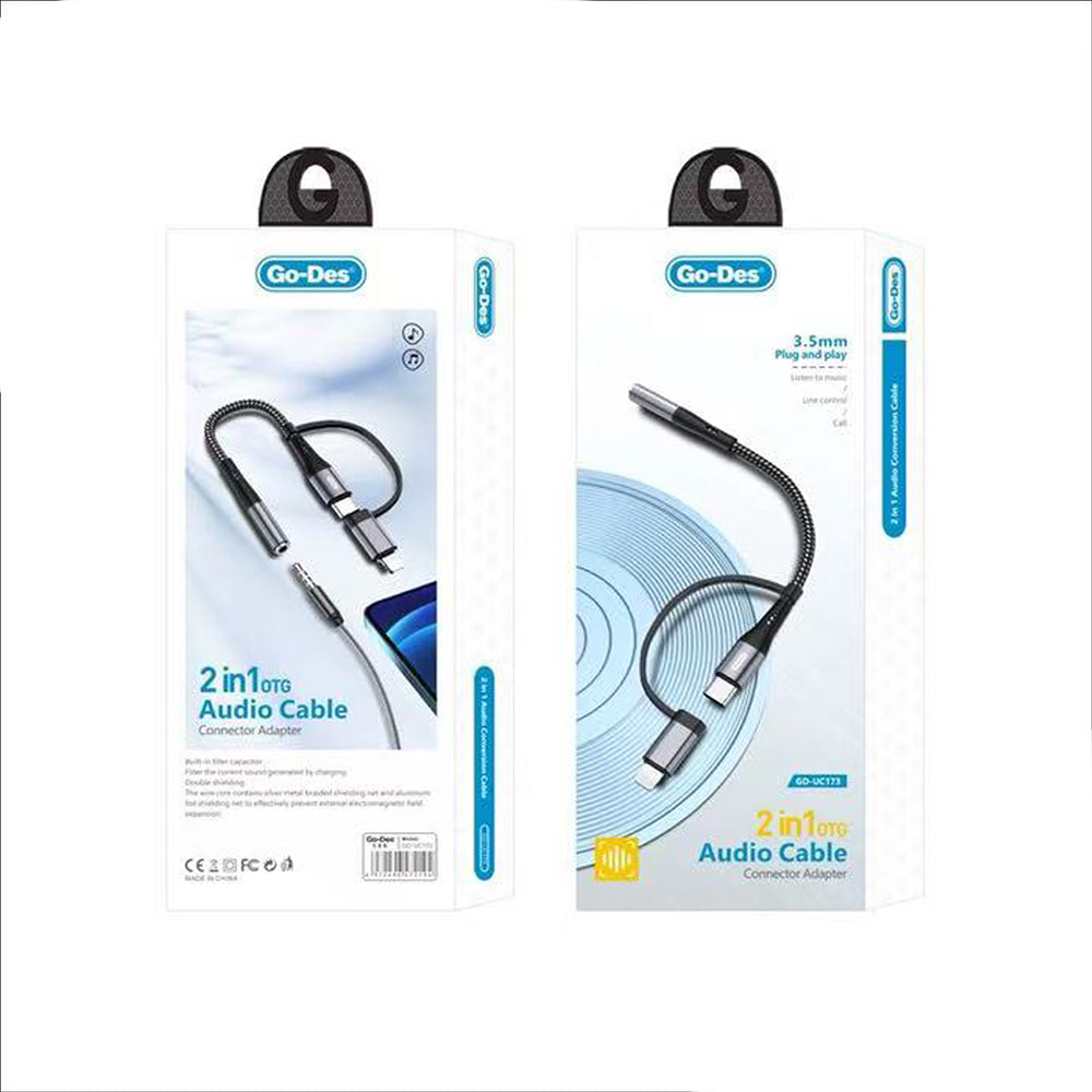 Go-Des GD-UC173 3.5mm Jack Girişli Type-C ve Lightning 2in1 Ses Kablosu