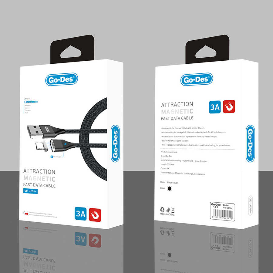 Go Des GD-UC504 Attraction Magnetic Fast Data Type-C Usb Kablo Siyah