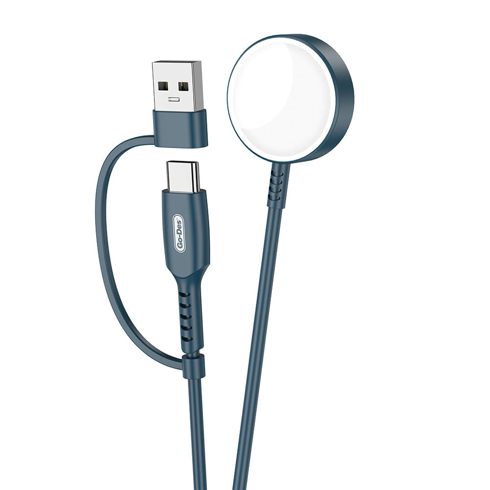 Go Des GD-UC608 Apple Watch Serisi Akıllı Saat Wireless 2 in 1 PD - Usb Hızlı Şarj Kablosu Royal Mavi