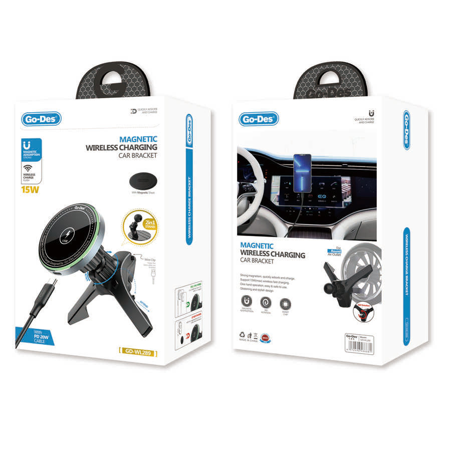 Go Des GD-WL289 Magnetik Wireless Kablosuz Şarjlı 2 in 1 Araç İçi Telefon Tutucu Siyah