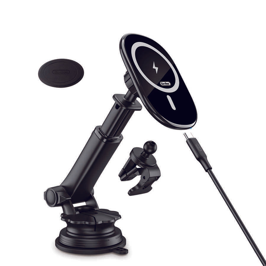 Go Des GD-WL398 Magnetik Wireless Şarj Özellikli 2 in 1 Telefon Tutucu Vantuzlu Tasarım Siyah