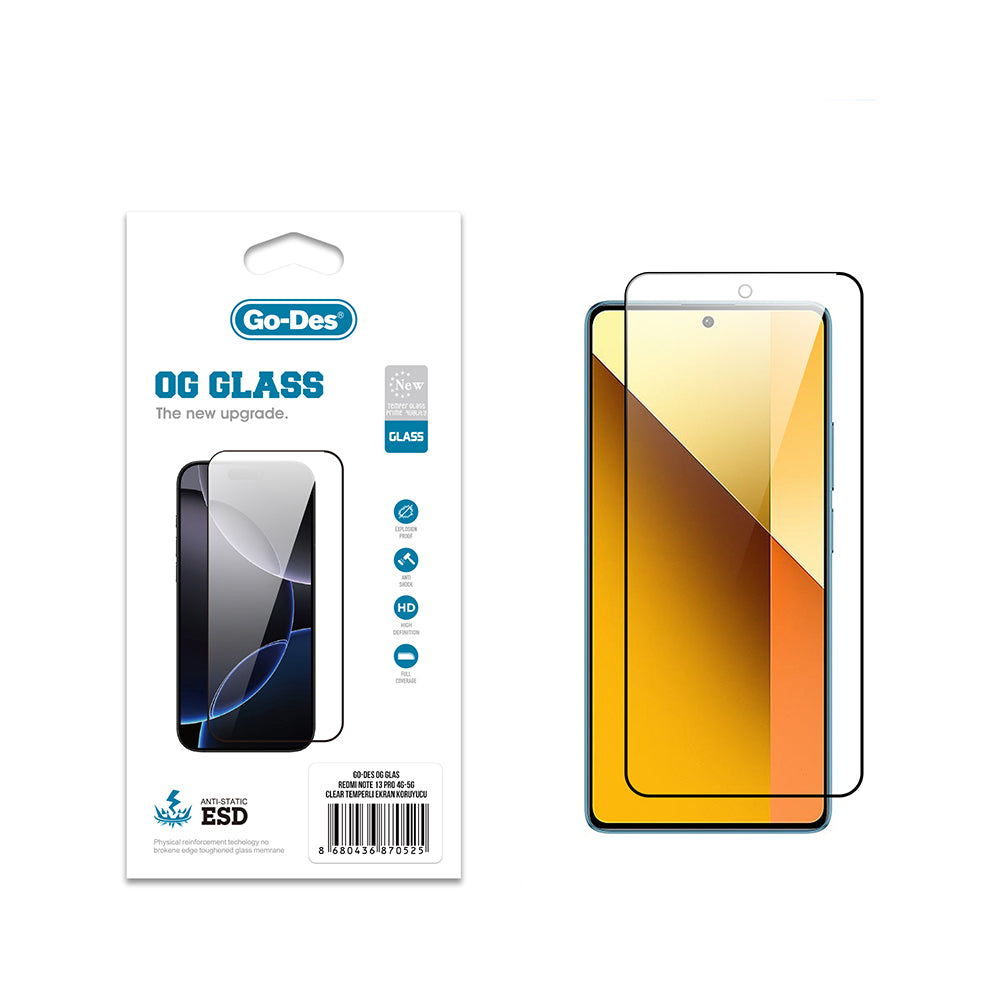 Xiaomi Redmi Note 13 Pro 5G Go Des OG Glass Antistatik Temperli Cam Ekran Koruyucu