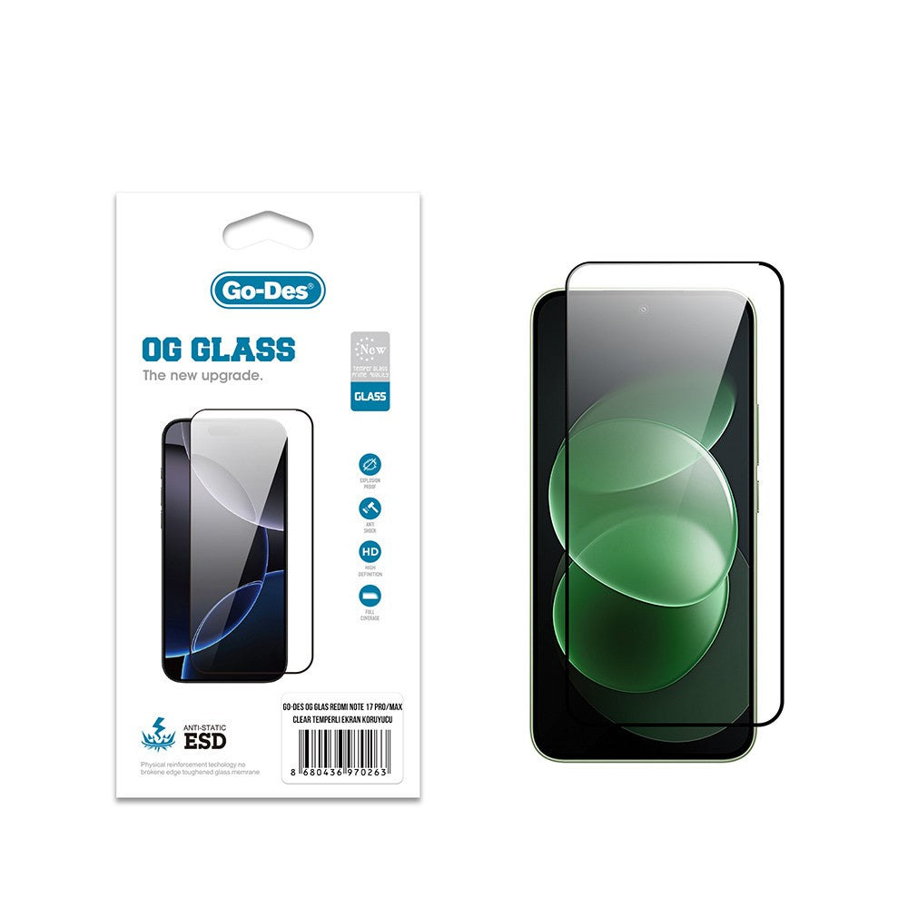 Xiaomi Redmi Note 17 Pro Max Go Des OG Glass Antistatik Temperli Cam Ekran Koruyucu